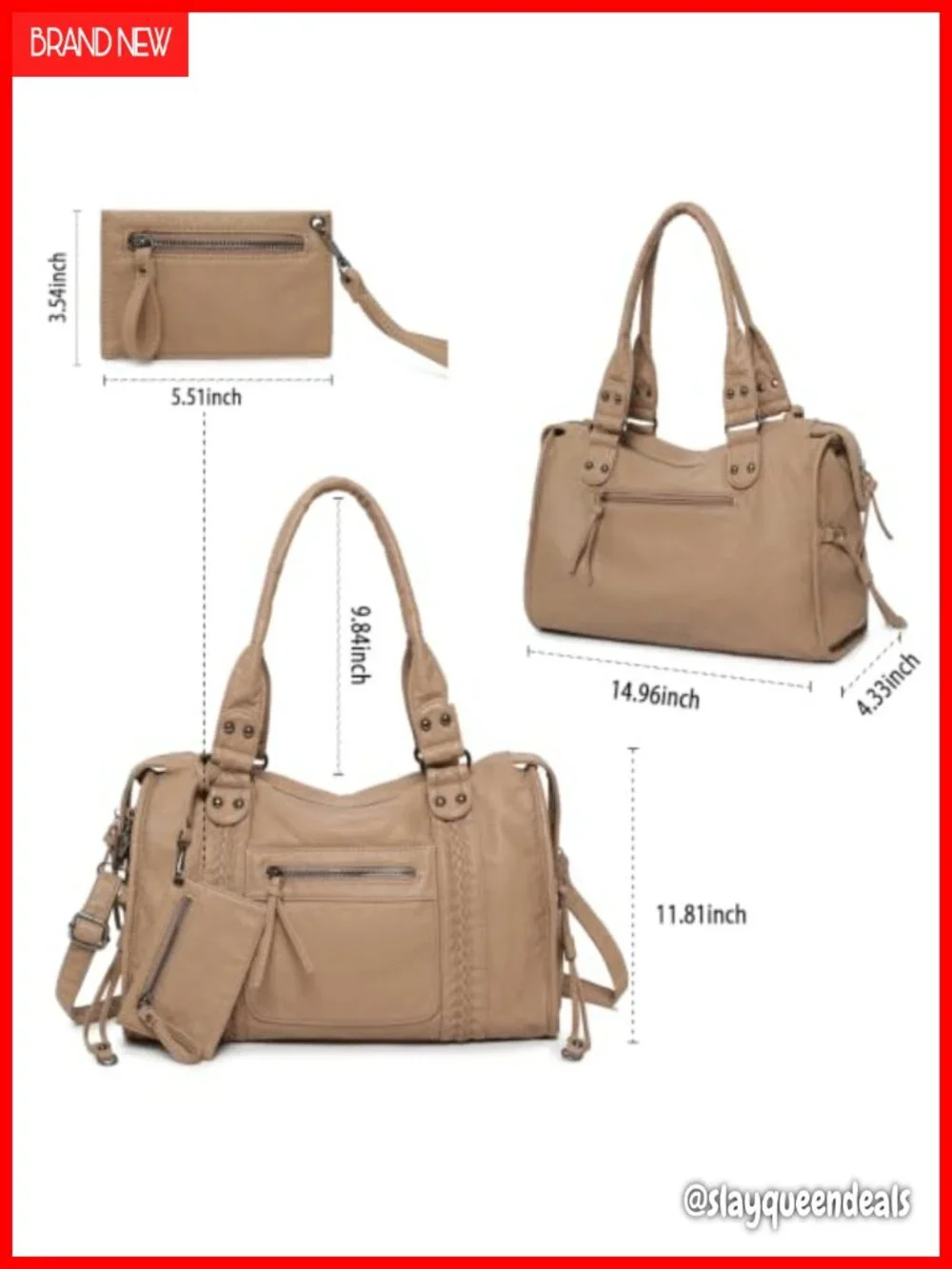 Vegan Leather Hobo Shoulder Bag Tote, Distressed Y2K, Fits 14
